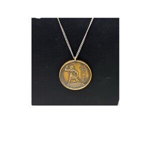 Vintage Egyptian Sun God Ra Medallion Pendant Atlas Sterling Silver 21" Necklace